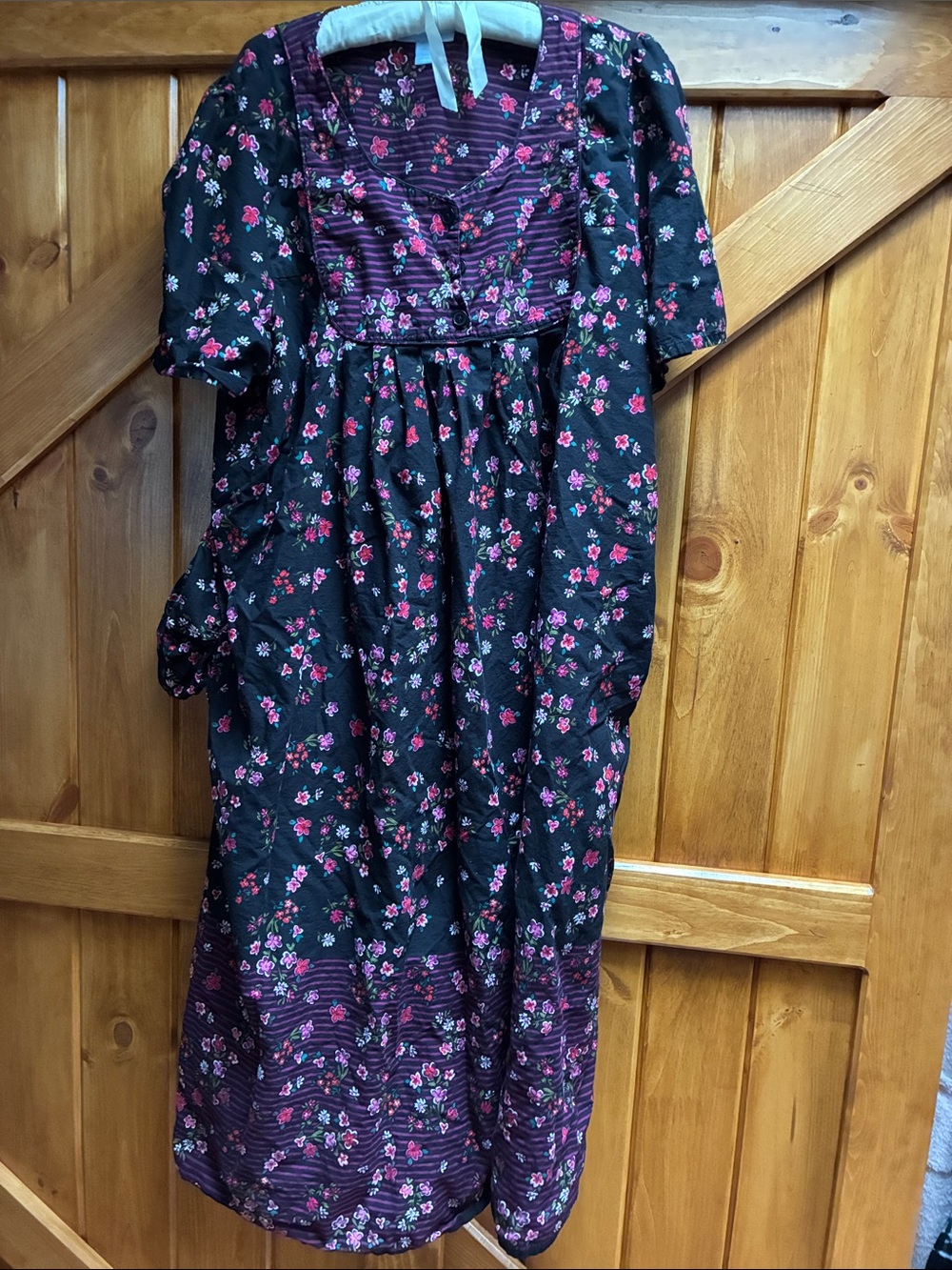 Black Floral Nightgown with Pink Blossoms
